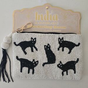 🖤🔹️Wandering Moon 🔹️Handmade Beaded Cat Coin Pouch – Black Cat Design